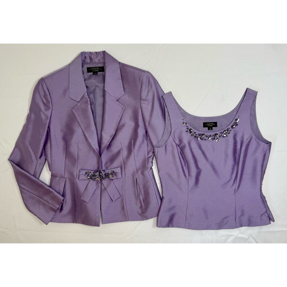 Tahari ASL Lux Lilac Lavender Skirt Suit 3 Pc Blazer Top Embellished Beaded Sz 4 - Picture 8 of 13